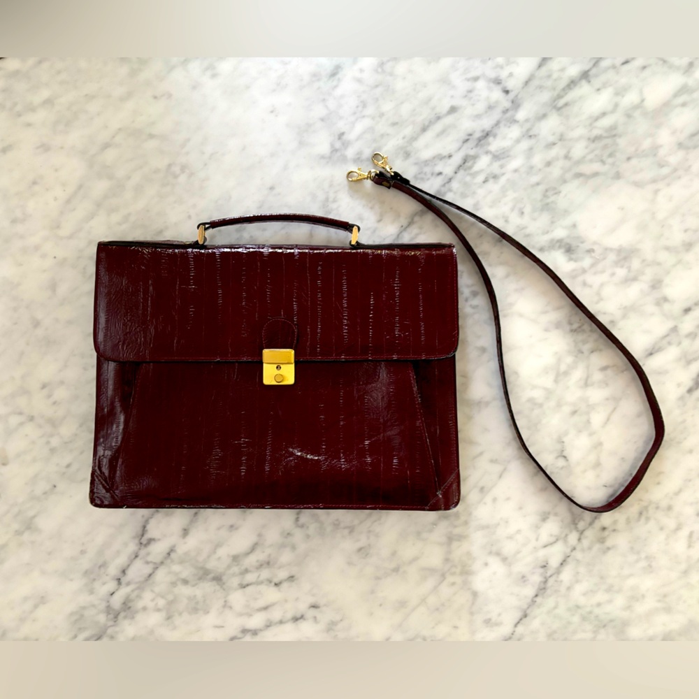Embossed ‘eel skin’ briefcase with shoulder strap fits  lap top and work stuff